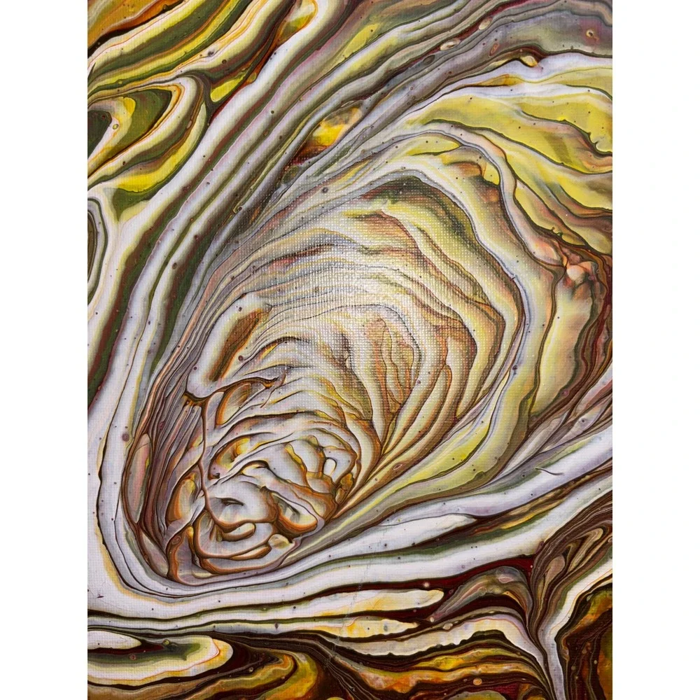 Abstract Fluid Acrylic Pour Painting 12x12 Brown Gold fall color Ring pour